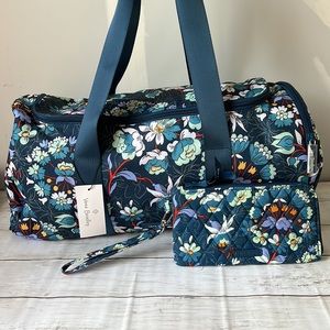 Vera Bradley 2 piece lighten up active duffel bag and tech wristlet bundle